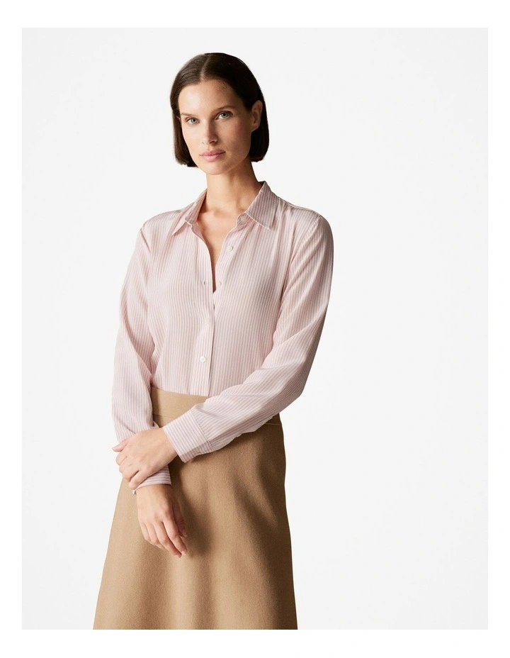 Silk Fine Striped Shirt in Blush Pink image 1