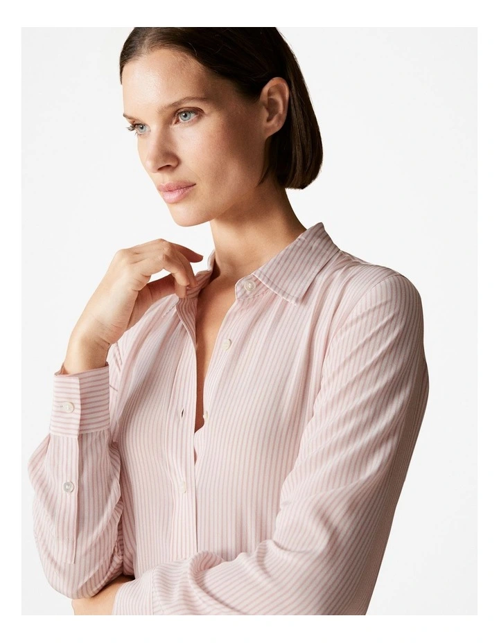 Silk Fine Striped Shirt in Blush Pink image 3