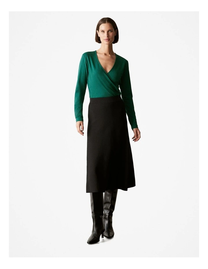 Cotton Modal Long Sleeved Wrap T-shirt in Dark Green image 2