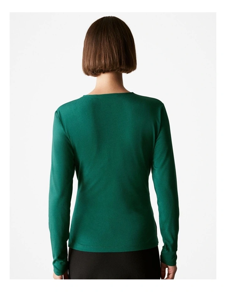 Cotton Modal Long Sleeved Wrap T-shirt in Dark Green image 4