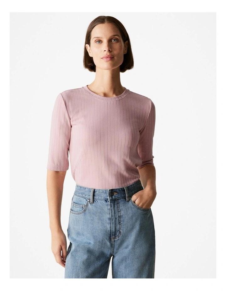 Viscose Rib Half Sleeved T-shirt in Blush Pink image 1