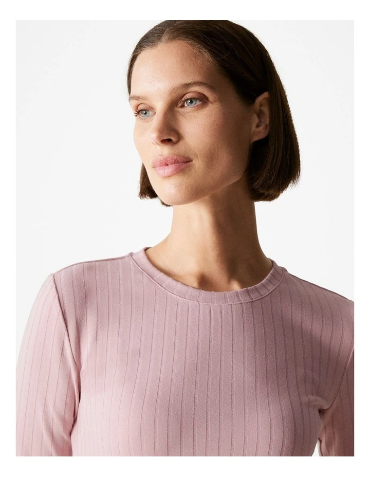 Viscose Rib Half Sleeved T-shirt in Blush Pink image 3