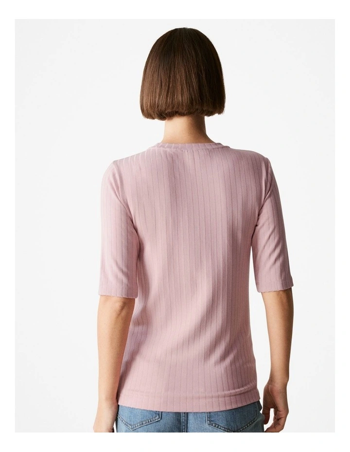 Viscose Rib Half Sleeved T-shirt in Blush Pink image 4