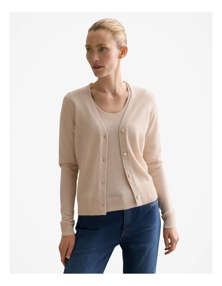 Merino Cashmere V Neck Cardigan in Sesame image 1