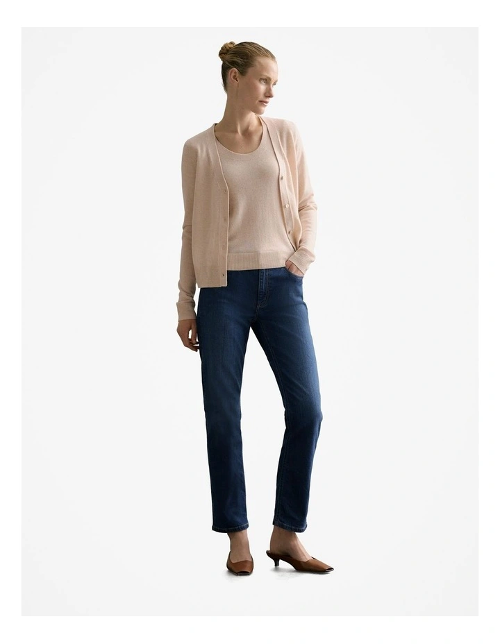 Merino Cashmere V Neck Cardigan in Sesame image 2