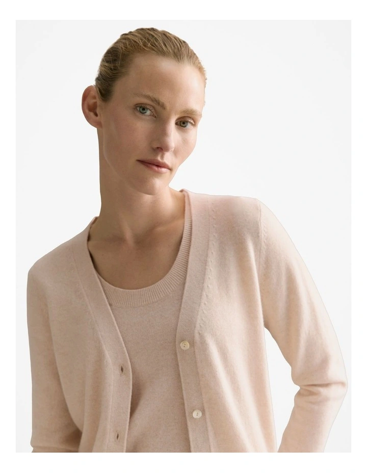 Merino Cashmere V Neck Cardigan in Sesame image 3