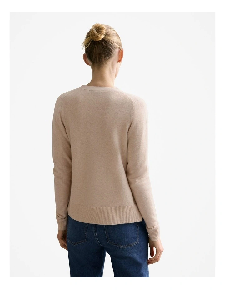 Merino Cashmere V Neck Cardigan in Sesame image 4