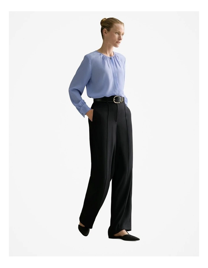 Silk Collarless Shirt in Cornflower Blue image 2