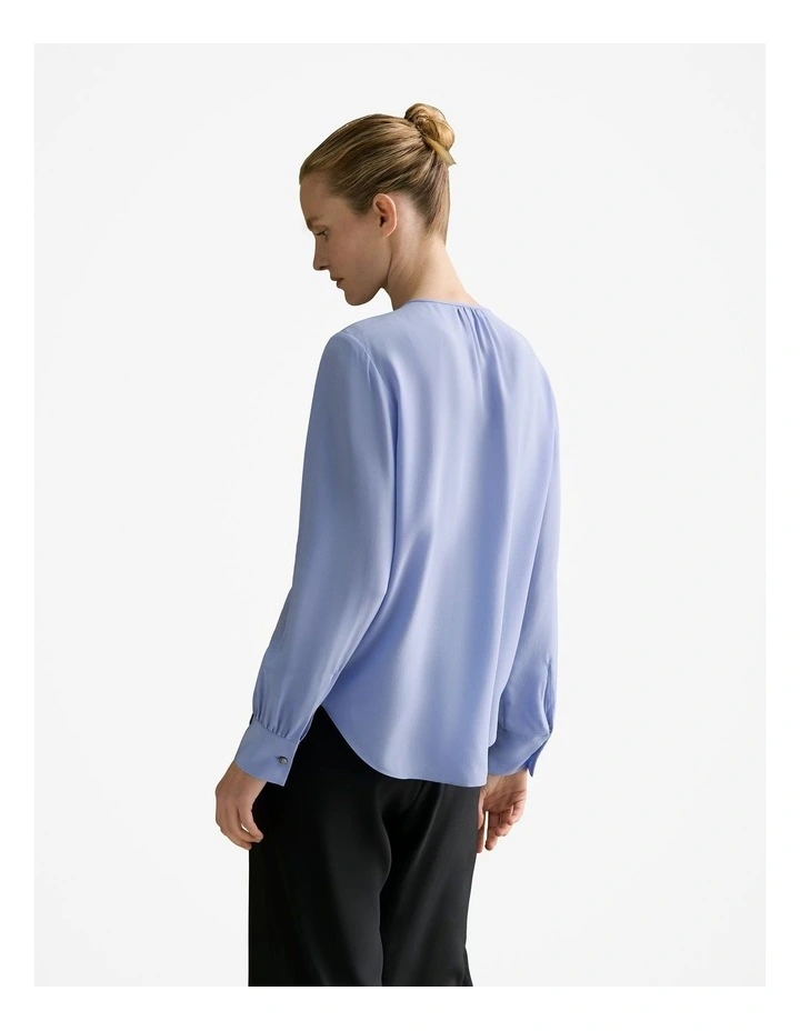 Silk Collarless Shirt in Cornflower Blue image 4