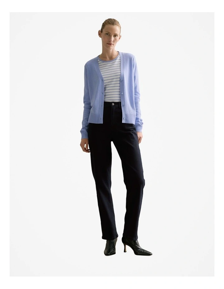 Organically Grown Cotton Striped 3/4 Sleeved T-shirt in Cornflower Blue image 2