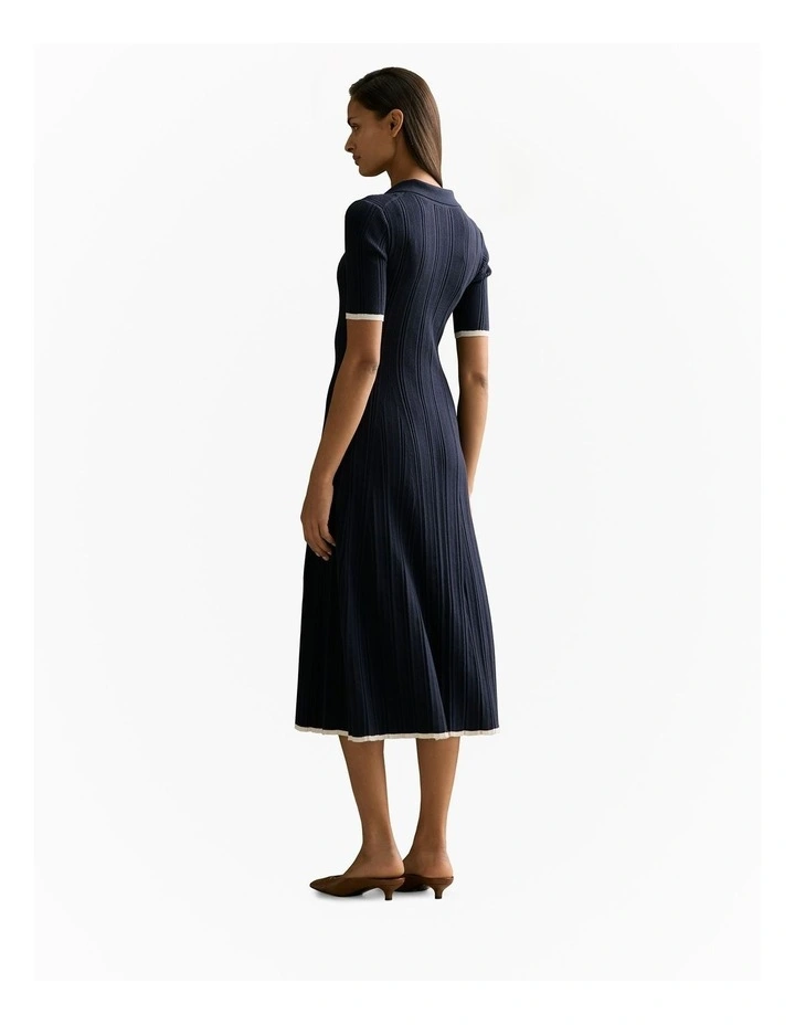 Cotton Cashmere Blend Knit Short Sleeved Polo Dress in Night Sky image 4