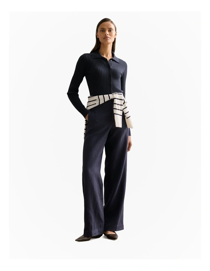 Cotton Cashmere Blend Long Sleeved Knit Shirt in Night Sky image 2