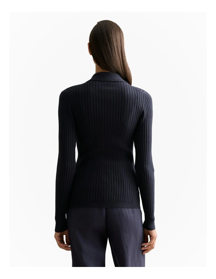 Cotton Cashmere Blend Long Sleeved Knit Shirt in Night Sky image 4