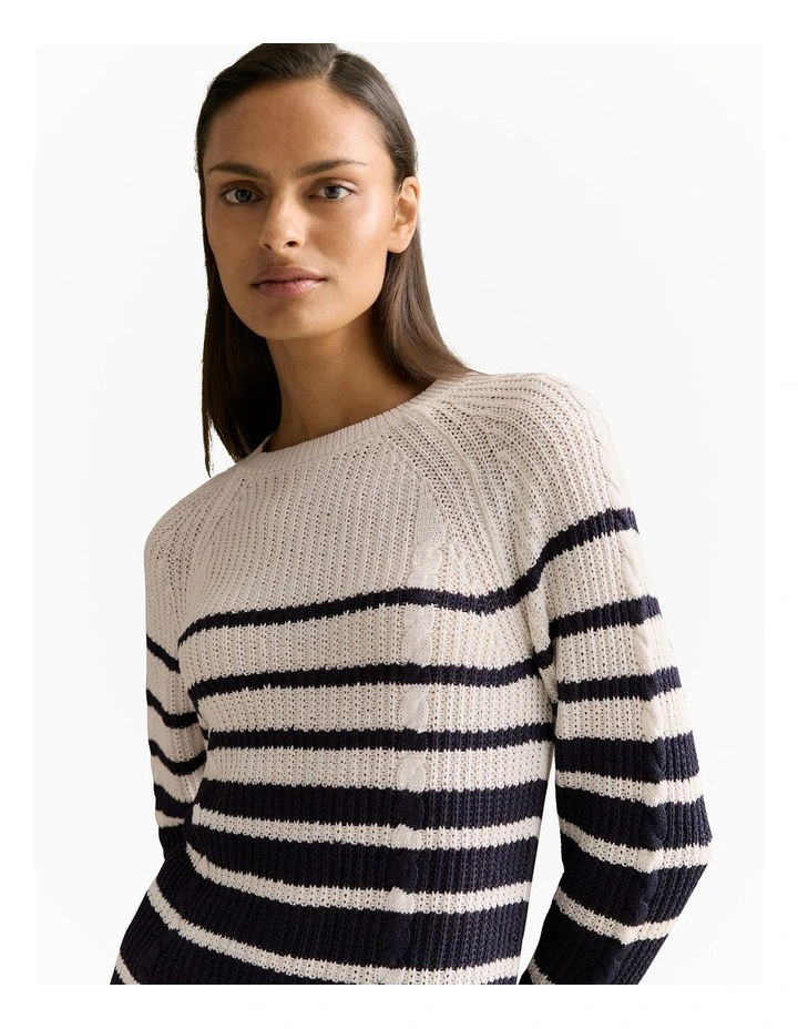 Mercerised Cotton Striped Cable Knit in Night Sky image 3