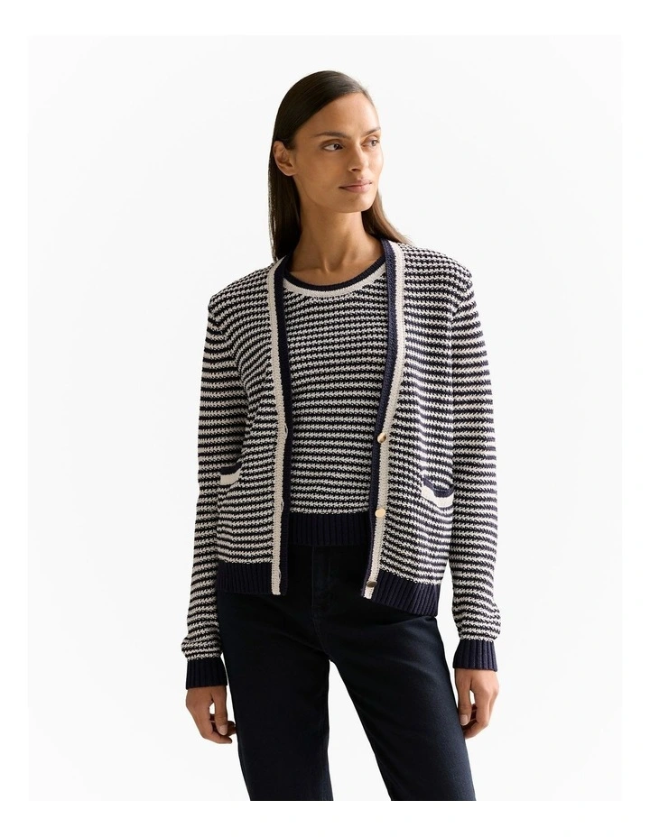 Mercerised Cotton Knit Stitch Detail Cardigan in Night Sky image 1