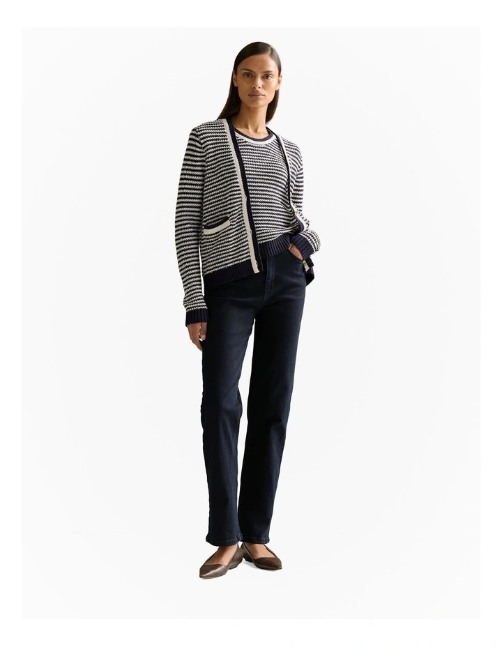 Mercerised Cotton Knit Stitch Detail Cardigan in Night Sky image 2