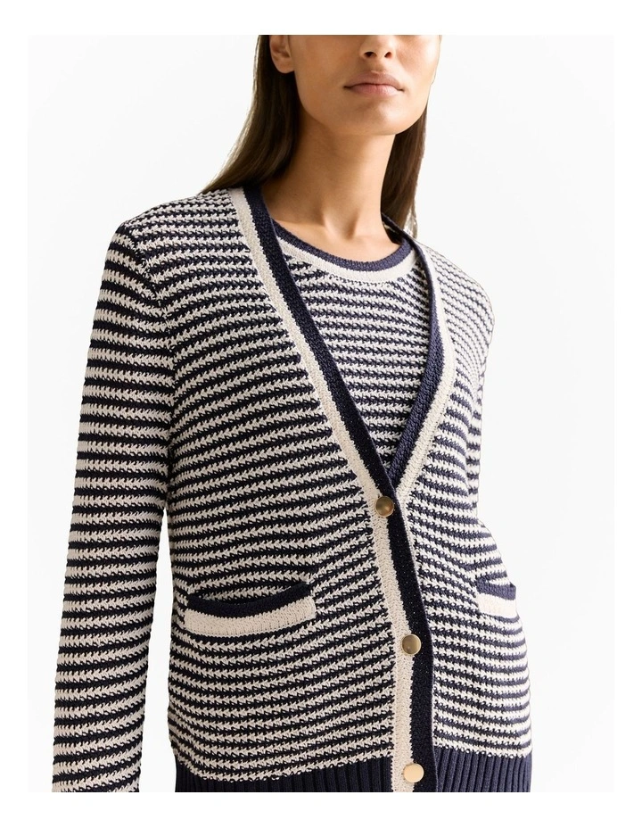 Mercerised Cotton Knit Stitch Detail Cardigan in Night Sky image 3