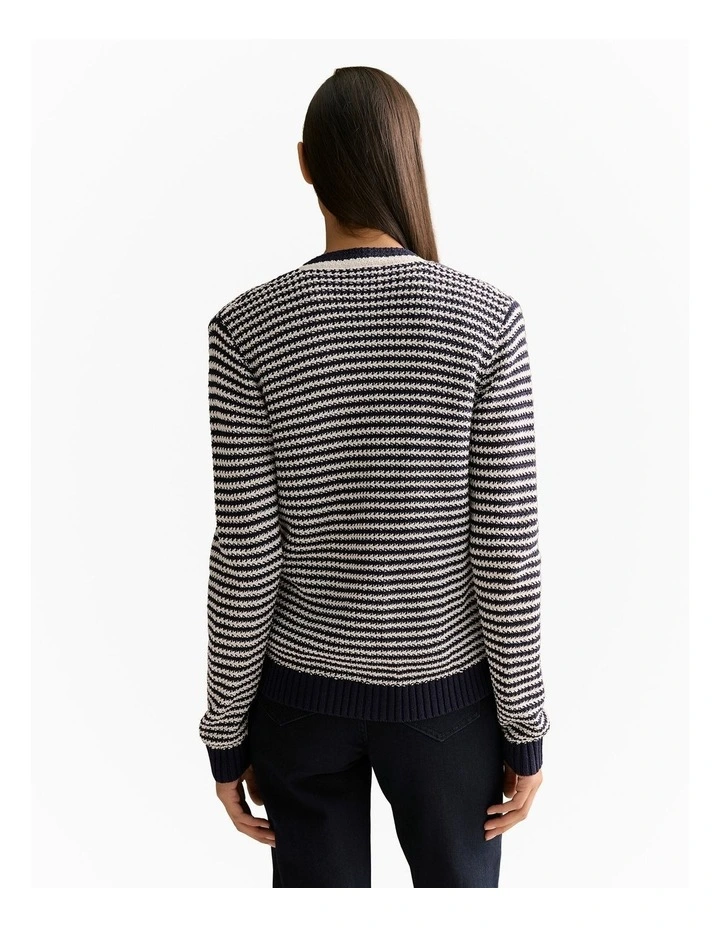 Mercerised Cotton Knit Stitch Detail Cardigan in Night Sky image 4