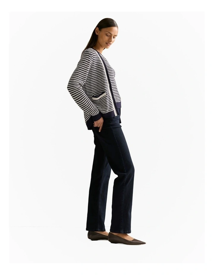 Mercerised Cotton Knit Stitch Detail Cardigan in Night Sky image 5