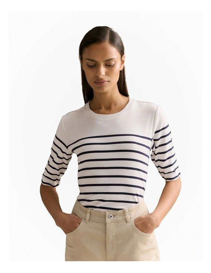 Australian Cotton Breton Striped Half Sleeve T-shirt in Night Sky image 1
