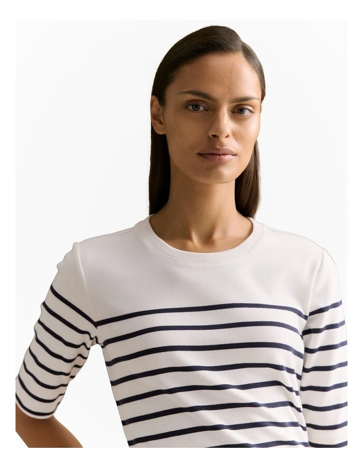 Australian Cotton Breton Striped Half Sleeve T-shirt in Night Sky image 3