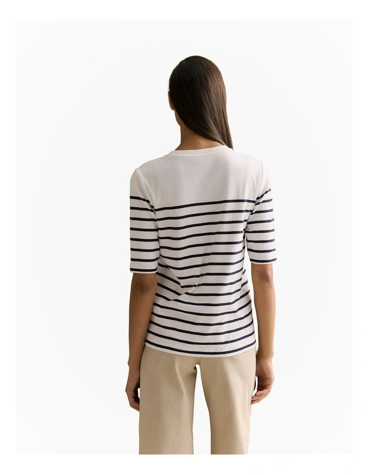 Australian Cotton Breton Striped Half Sleeve T-shirt in Night Sky image 4