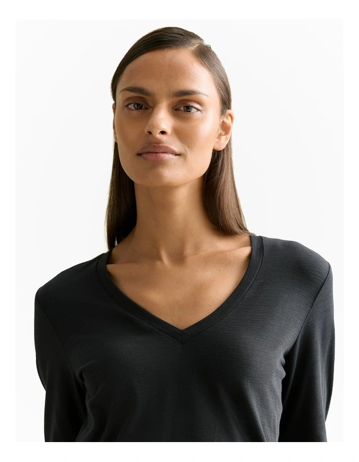 Trenery Cotton V Neck Long Sleeved Tshirt In Black MYER