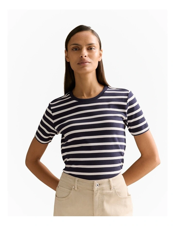 Australian Cotton Yarn Dyed Stripe T-shirt in Night Sky image 1