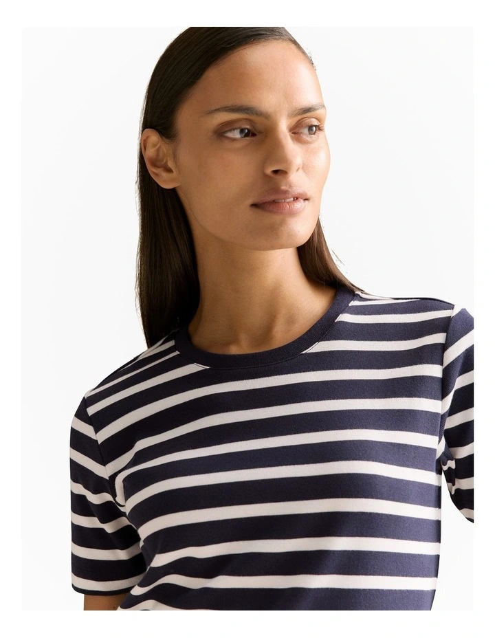 Maddox Owen Short Sleeve Yarn Dyed Stripe T-Shirt in Indigo