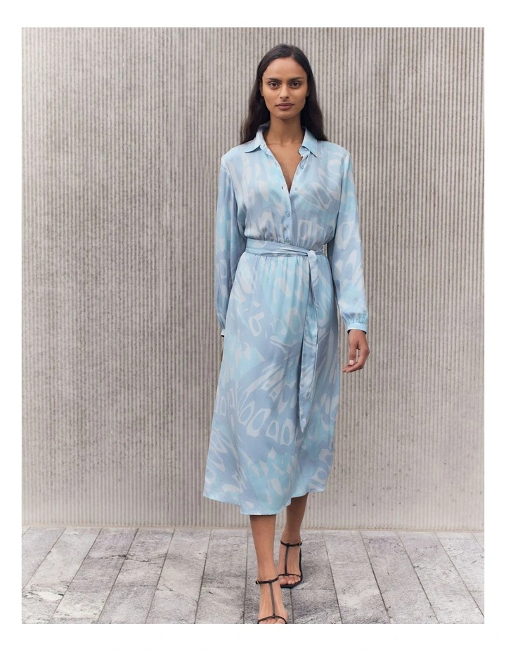 Butterfly Blouson Sleeve Shirt Dress in Seafoam image 2