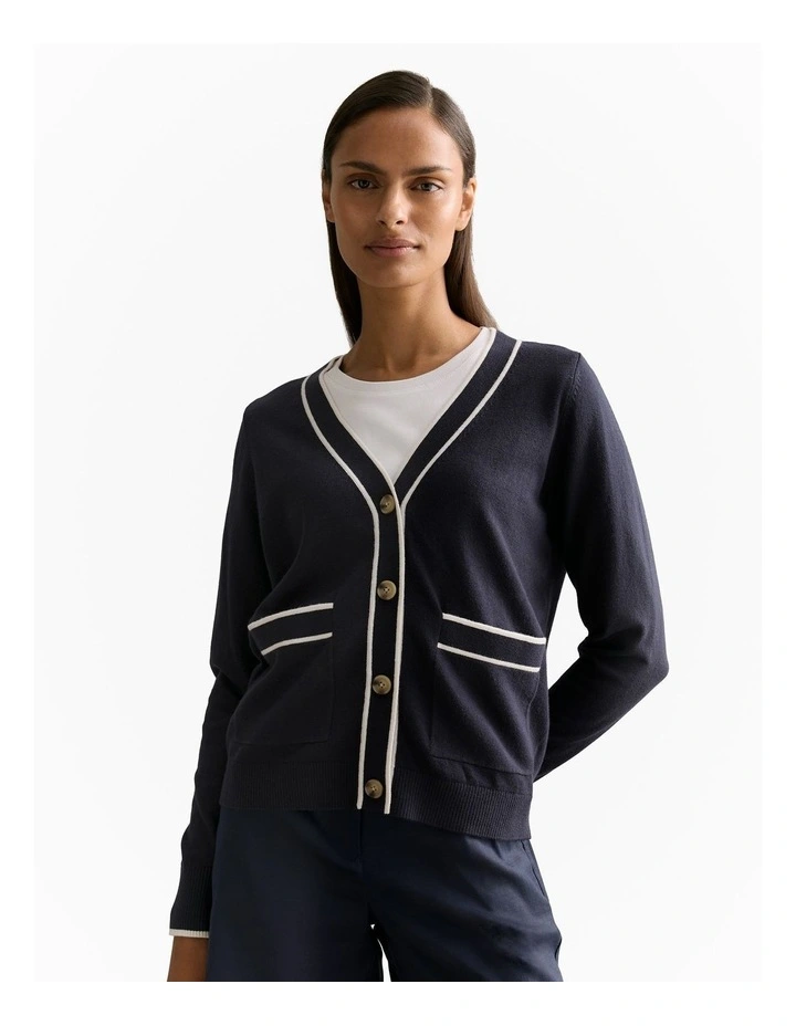Organically Grown Cotton Cashmere Pocket Detail Cardigan in Navy image 1