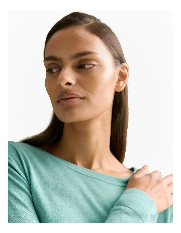 Silk Linen Luxury Blend Relaxed Knit in Seafoam image 3