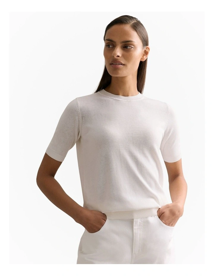 Silk Linen Luxury Blend T-shirt in Parchment image 1