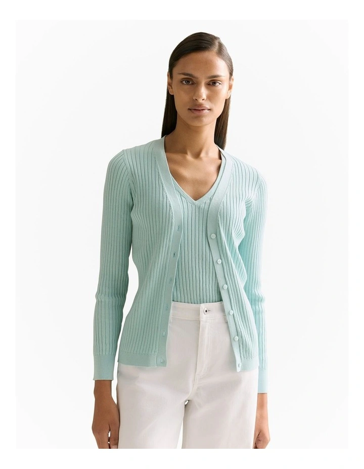 Mercerised Cotton Rib V Neck Cardigan in Pale Seafoam image 1
