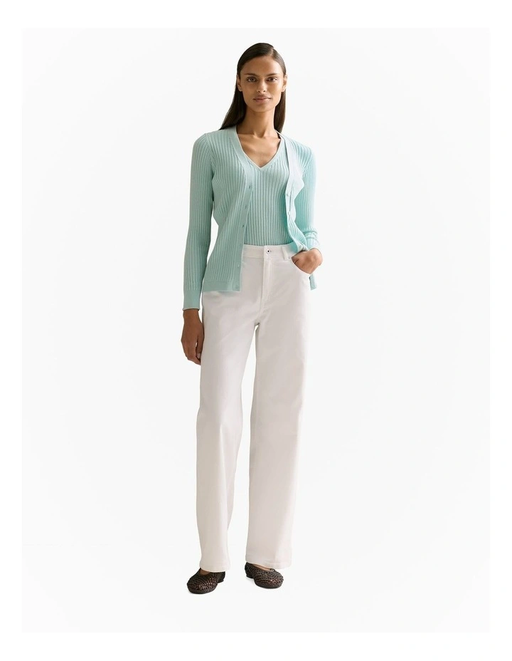 Mercerised Cotton Rib V Neck Cardigan in Pale Seafoam image 2