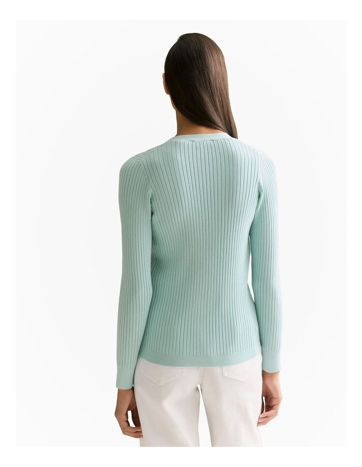 Mercerised Cotton Rib V Neck Cardigan in Pale Seafoam image 4