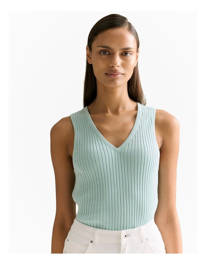 Mercerised Cotton Rib V Neck Tank in Pale Seafoam image 1