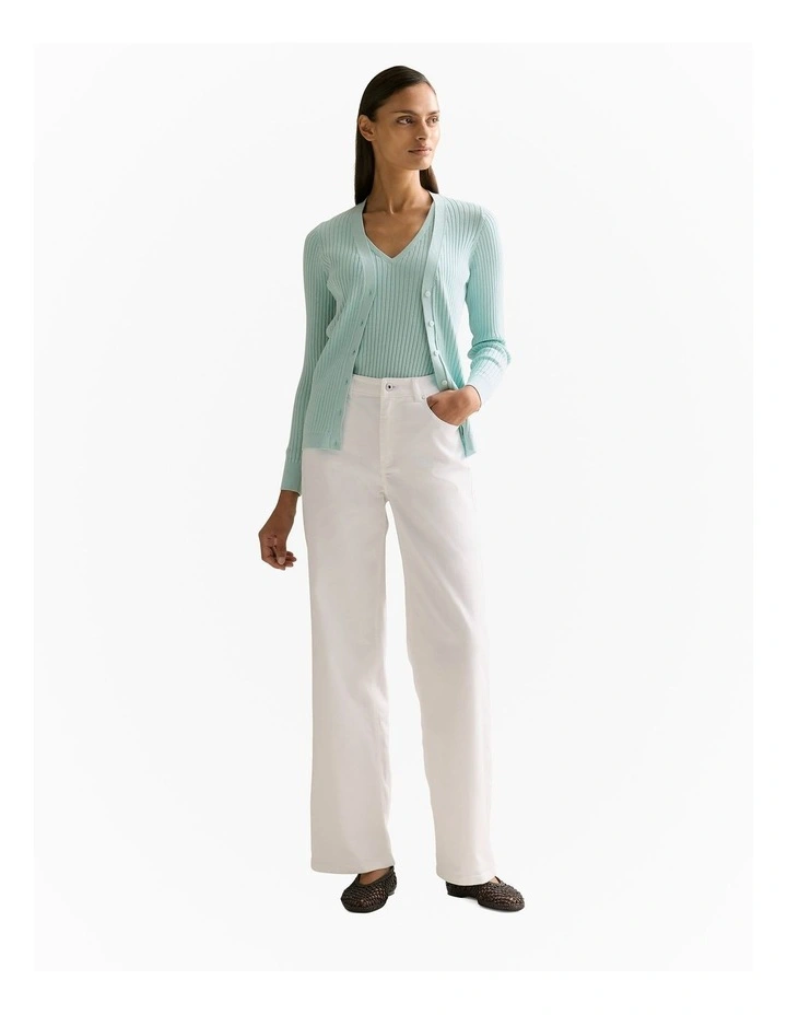 Mercerised Cotton Rib V Neck Tank in Pale Seafoam image 2