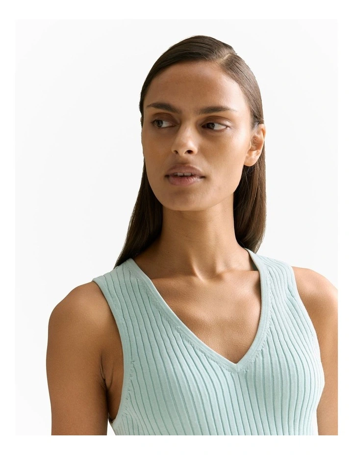 Mercerised Cotton Rib V Neck Tank in Pale Seafoam image 3
