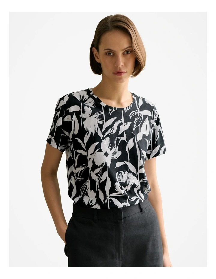 Pima Cotton Floral T-shirt in Black image 1