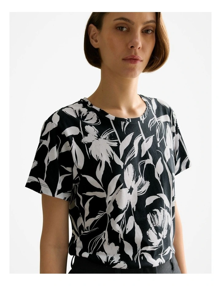 Pima Cotton Floral T-shirt in Black image 3