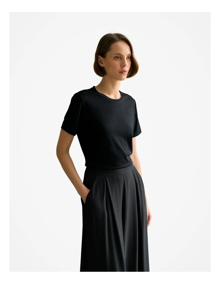Lurex Metallic Jersey T-shirt in Black image 1