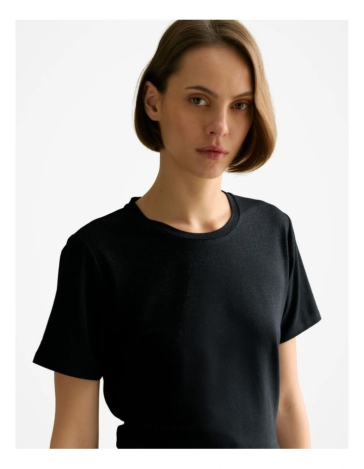 Lurex Metallic Jersey T-shirt in Black image 3
