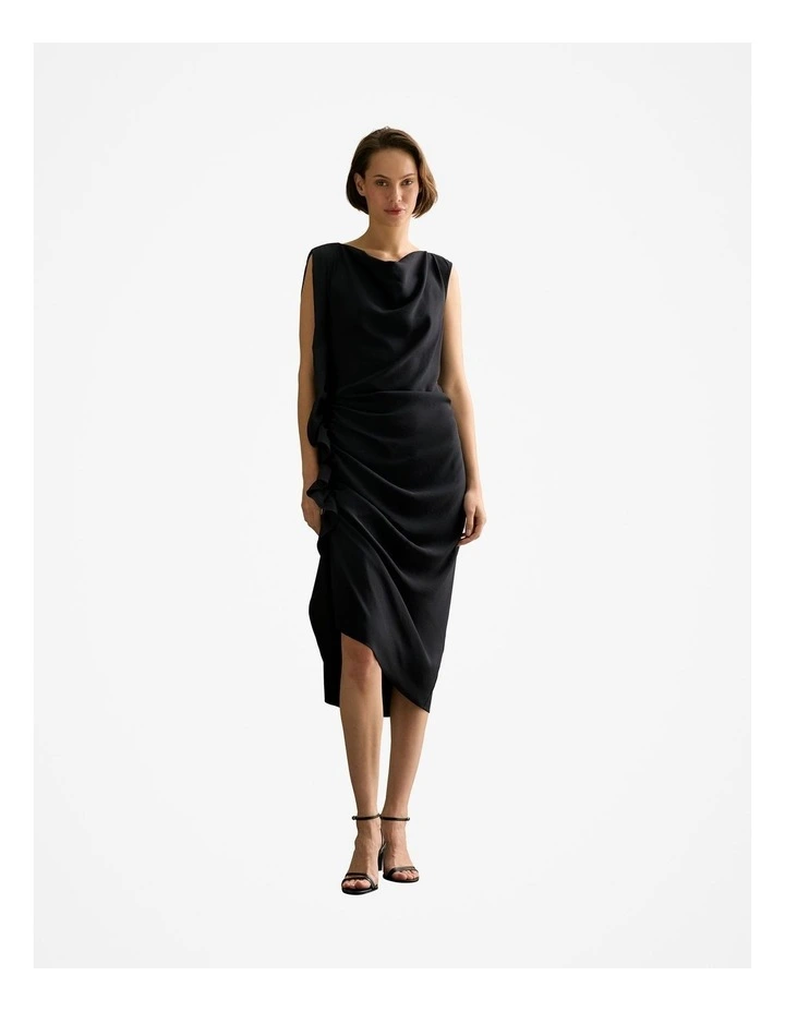 Draped Sleeveless Midi Dress in Black image 1