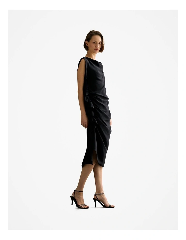 Draped Sleeveless Midi Dress in Black image 5