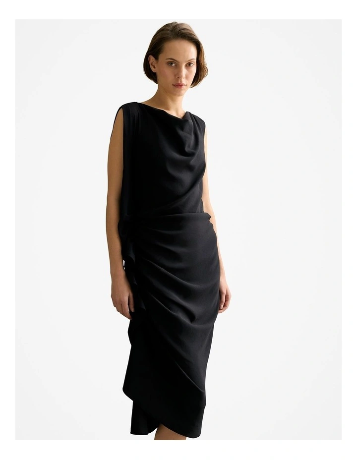 Draped Sleeveless Midi Dress in Black image 6