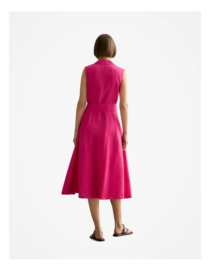 Linen Panel Detail Sleeveless Shirt Dress in Fuchsia image 4