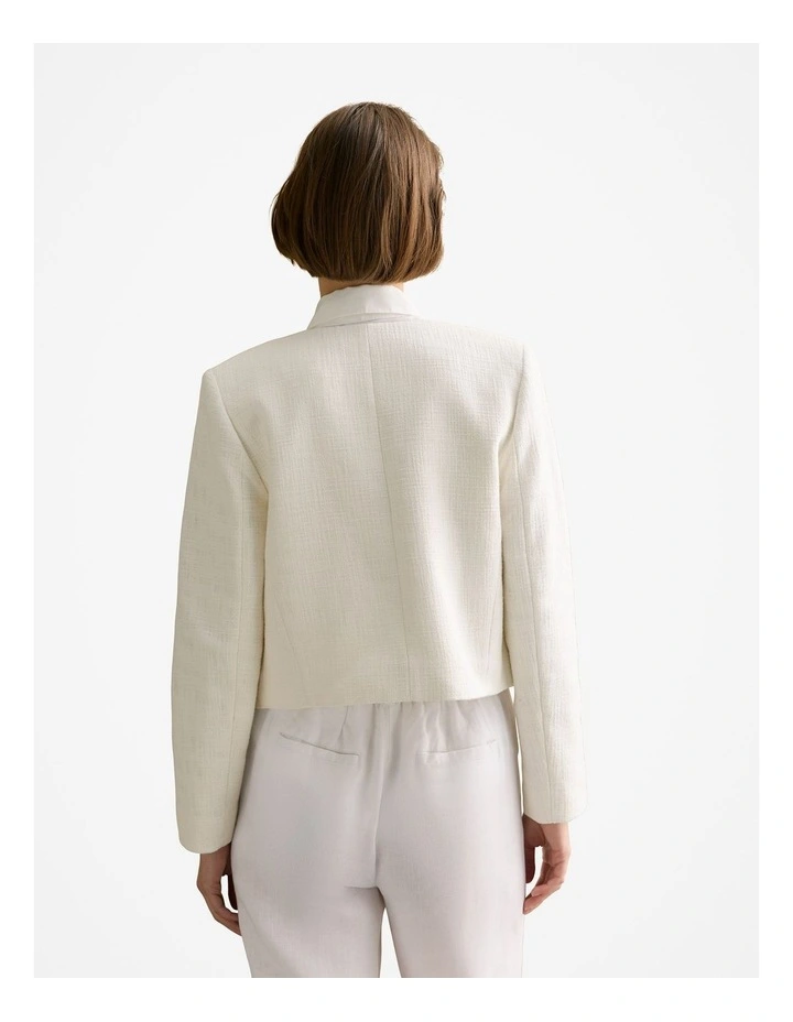 Tweed Collarless Cropped Jacket in White image 4