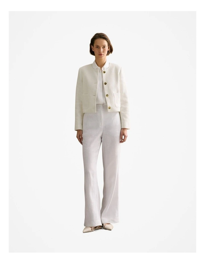 Tweed Collarless Cropped Jacket in White image 6