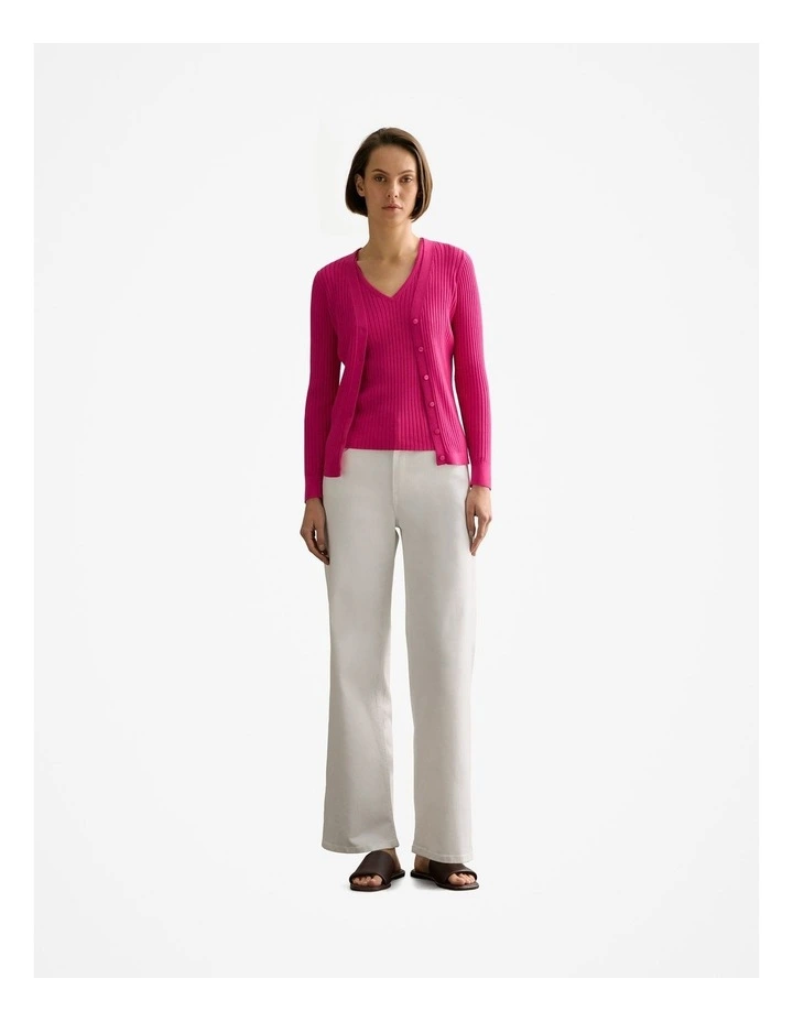 Mercerised Rib V Neck Tank in Fuchsia image 2